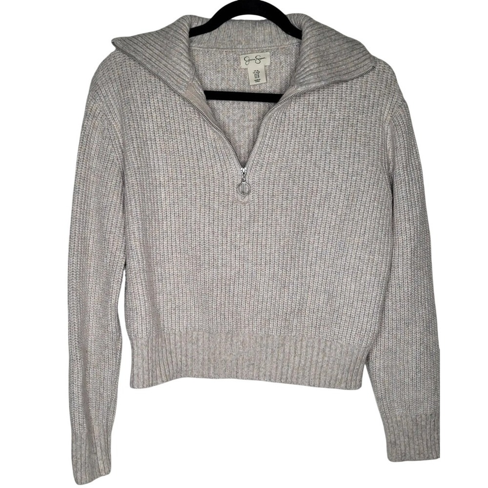 Jessica Simpson Beige Knit Pullover Sweater 1/2 Zip Collared Long Sleeve M Women